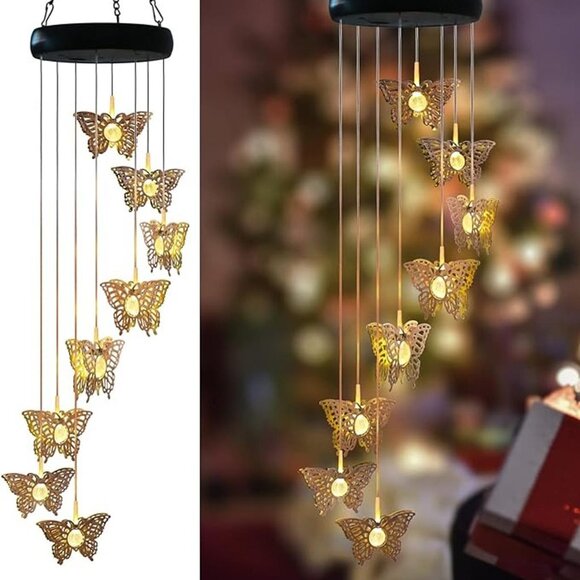 NEW Solar Butterfly Wind Chimes Outdoor Hanging -  Butterfly Waterproof Lights - Picture 9 of 10